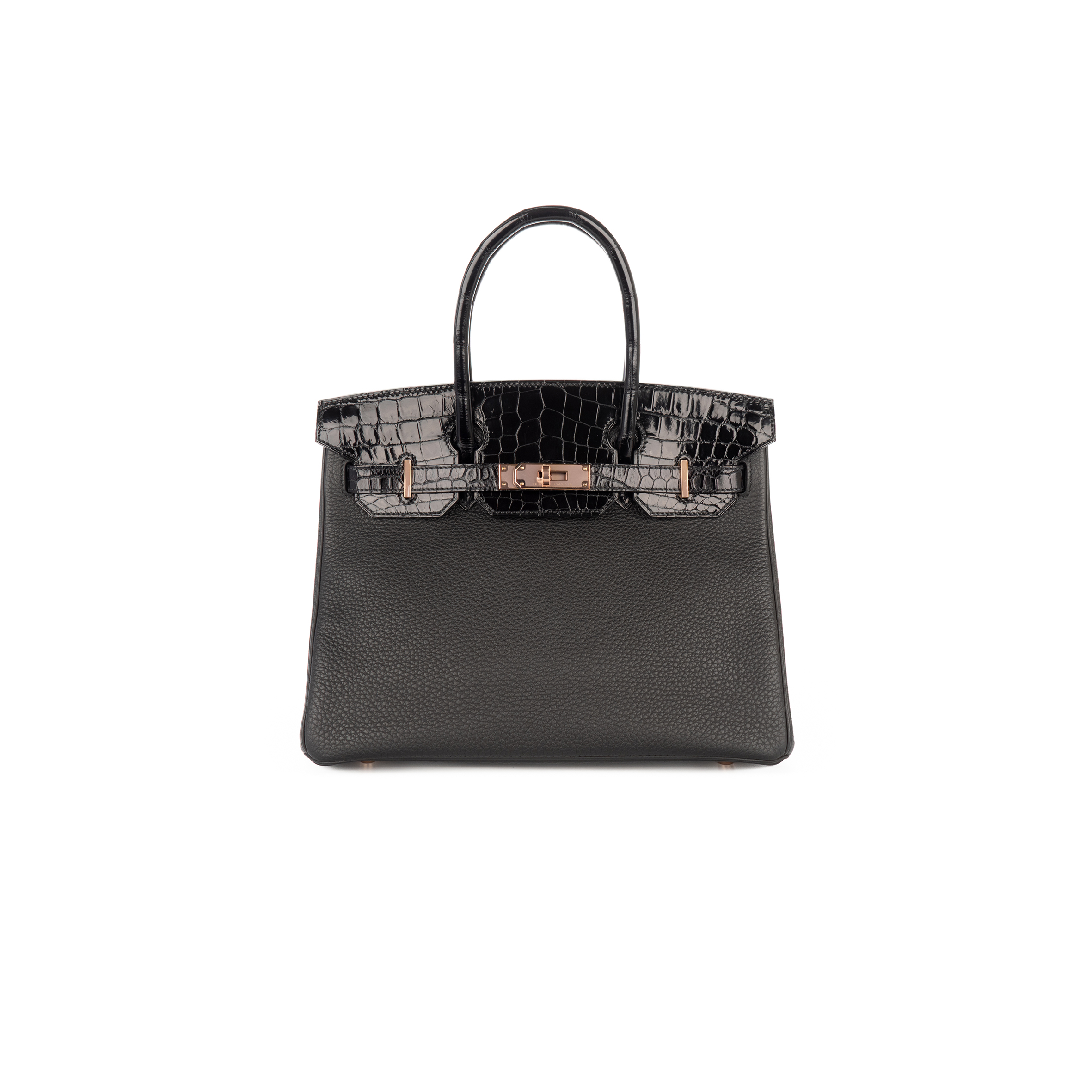 H**mes MASTER BIRKIN 30 TOUCH NOIR BLACK SHINY CROCODILE NILOTICUS TOGO ROSE GOLD HARDWARE (30*23*15cm)